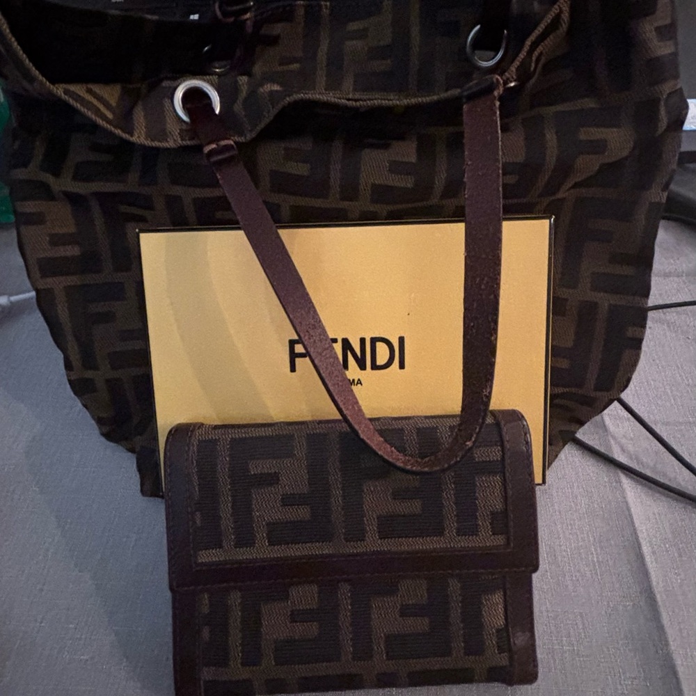 Fendi Brown and Black Shoulder Bag with matching wallet